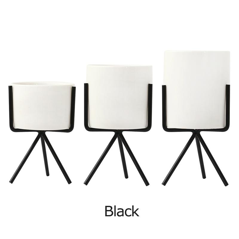Set aus 3 Keramik-Blumentöpfen mit Eisenständer für Sukkulenten Schreibtisch Keramik-Blumenvase Heim-Garten-Dekoration