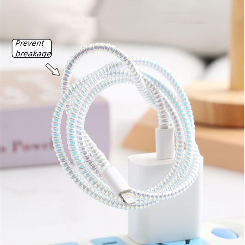 New 1.5M Plating Color TPU Spiral USB Charging Cable Protector for iPhone Samsung Huawei Earphone Cord Line Protection