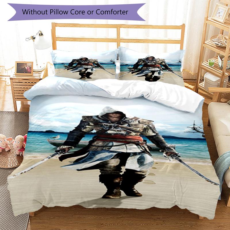 3pcs Assassin's Creed Bedding Set Duvet Cover Closure Includes 1 Duvet Cover & 2 Pillowcases, Soft and Comfortable for All Seasons.