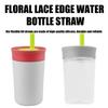 2Pcs Flexible Straw for Owala Kids Water Bottle 12/15oz BPA-Free Silicone Lid Straw Accessories Floral Lace Edges Replacement Straws for Owala