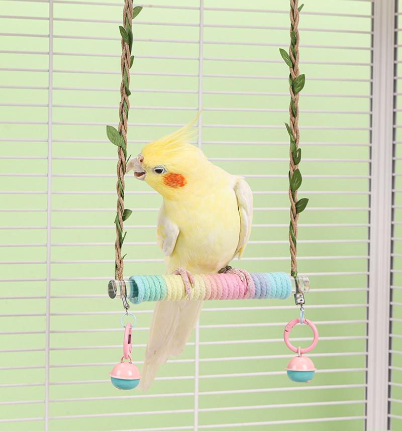 Parrot Swing with Bell Pet Play Perch Hammock Stand for Cockatiels Parakeets Lovebirds Budgies Canaries Finches