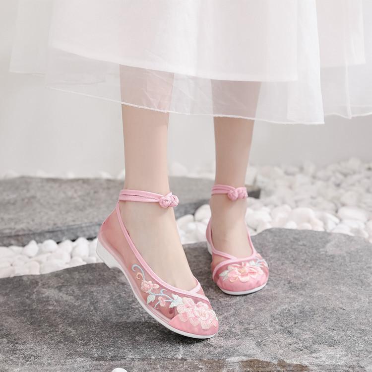 Fashion Oriental Ethereal Sheer - Mesh Embroidered Wedges | Hanfu - Friendly Romantic Ancient - Style Shoes