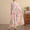 DIMANAF New 2025 Women Plus Size Spring Long Dress Loose Basic Vintage Oversize Long Sleeve Maxi Floral