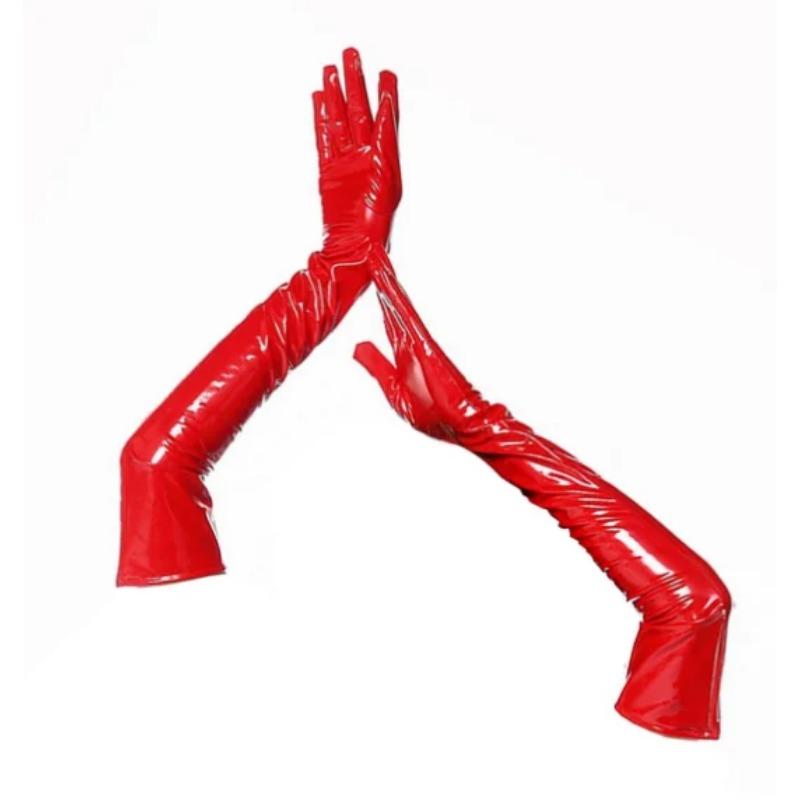 PU Leather Dress With Glove Stockings Punk Gothic Sexy Bodycon Mini Lingerie Dress Latex Catsuit Women Club Party Outfits