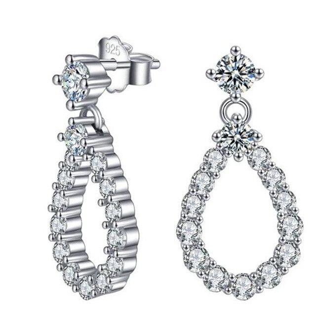 

Милые милые роскошные ювелирные изделия из стерлингового серебра 925 пробы, полые серьги с каплями воды, белый топаз, CZ бриллиант, женские свадебные висячие серьги серебряный