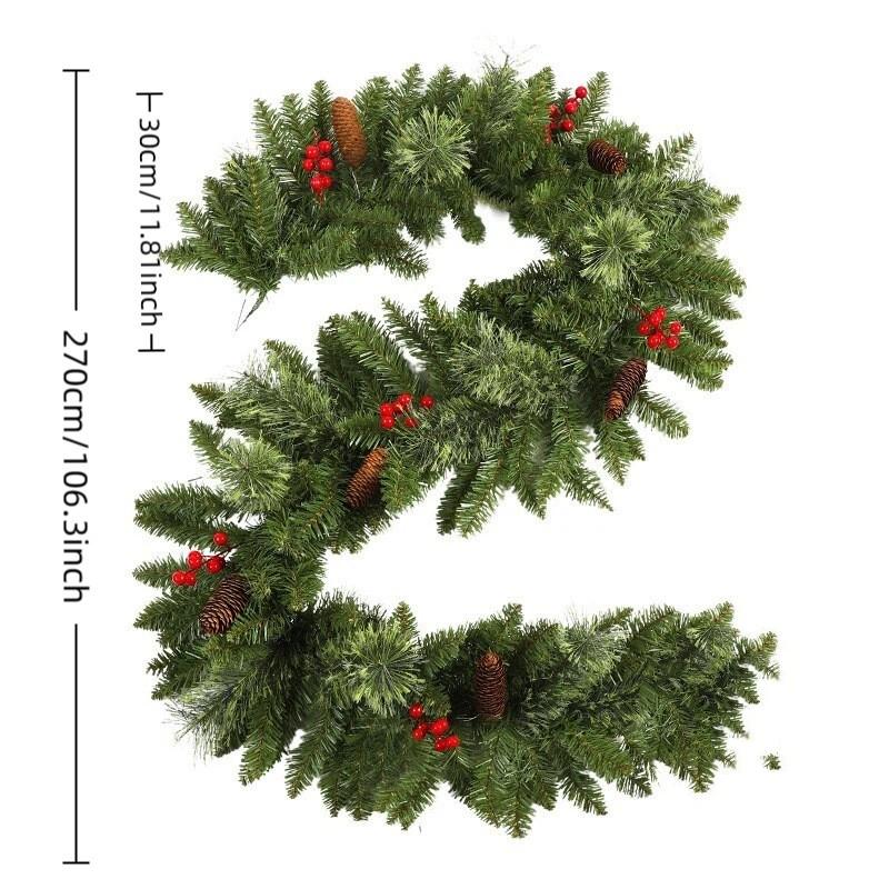2.7m Christmas Wreath Garland Artificial Pine Garland Outdoor Indoor Home Garden Fireplaces Holiday Party Christmas Decoration