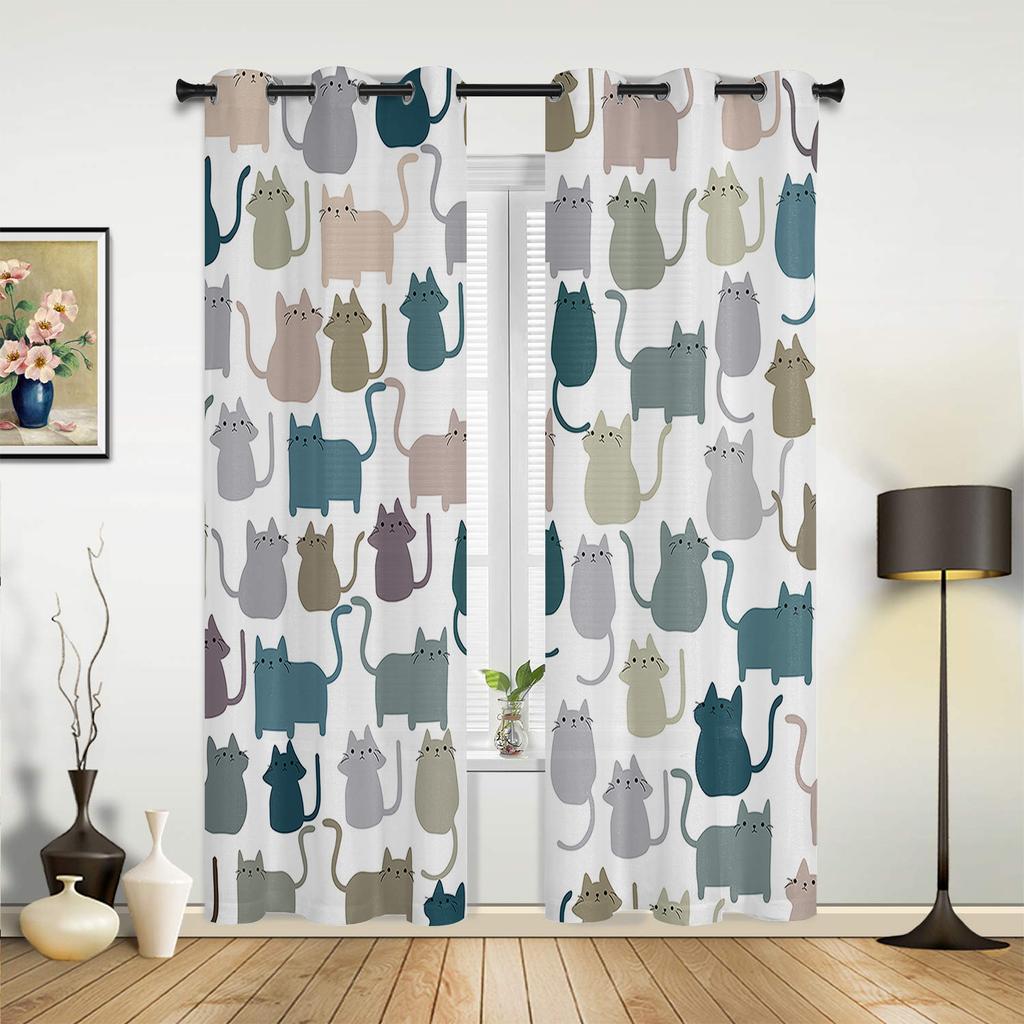 Cortinas de corda de gato de desenho animado para quarto, sala de estar, cortinas de cozinha, quarto infantil, cortina de janela, decoração moderna para casa