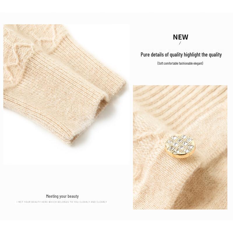 TUHUANG Women's Pure Cashmere Round Neck Cardigan Sweater