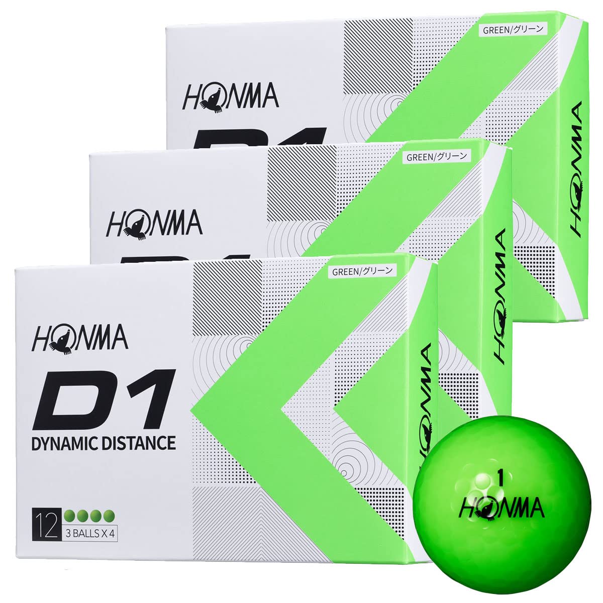 

3 Dozen Set of Honma Golf Balls, D1 D-1 BT2201, 2-Piece Soft Ionomer Balls, Great Distance, Great Value, 36 Balls, Honma Golf, Honma HONM/BT2201/Green