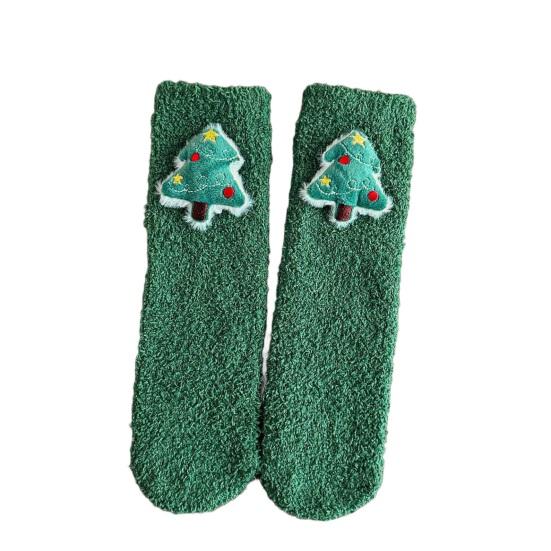 1 Pair Plush Christmas Socks with Non-Slip Grip Festive Holiday Floor Socks Soft Warm Fleece Stockings Gifts for Kids Adults