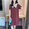 Modal Cotton Doll Collar Nightdress - Short Sleeve, Medium-Long, Loose Fit for Women