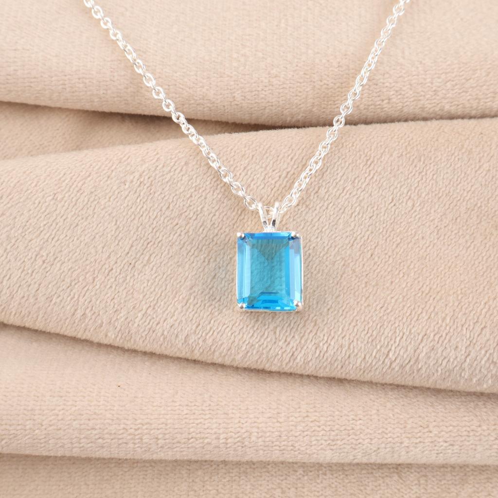 Swiss Blue Topaz Gemstone 925 Sterling Silver Jewelry Dailywear Pendant 0.69" PP-58-2