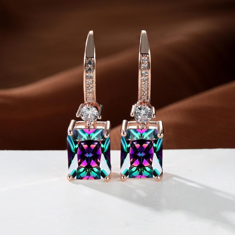 Wish explosive platinum micro-inlaid zircon square diamond quadrilateral stud earrings couple light luxury temperament jewelry