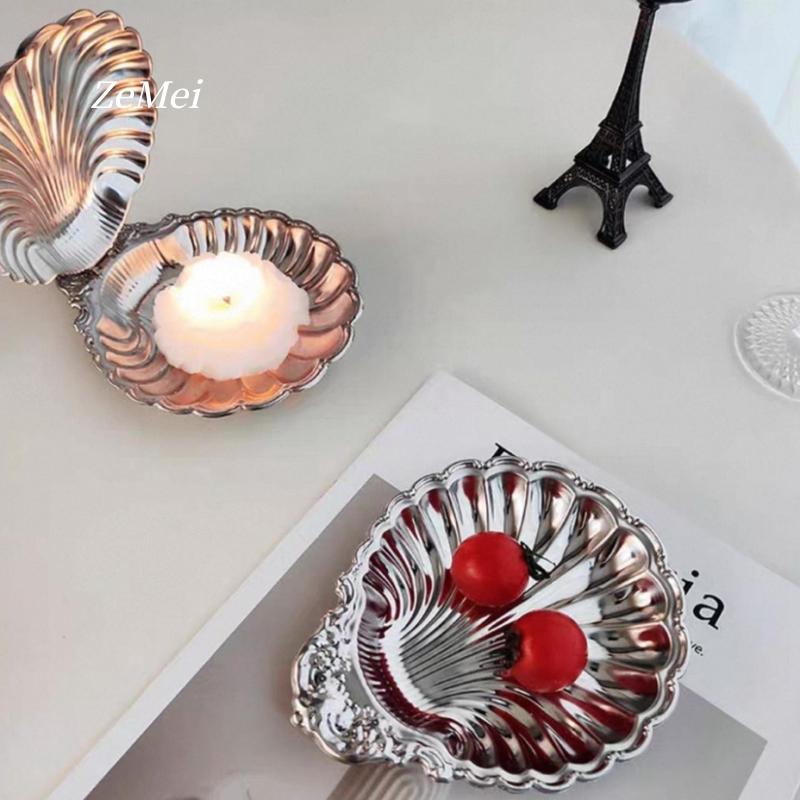 Europäischer Stil Muschelform Wasserwellen Obstteller, Silberne Edelstahlplatte Haus-Essensschale, Snack-Scheibe Tischdekoration