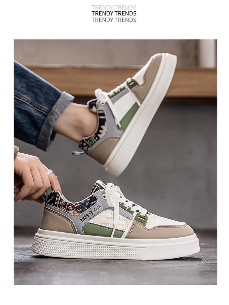 Höst Herr Vita Läder Casual Sportskor - Andningsbara Student Skate Sneakers Trendig Pappa Stil