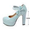Fashion Spring High Heels Women Platform Pumps Ankle Strap Shallow Mouth Single Shoes Bow Ladies High Heels White Wedding Women Shoes