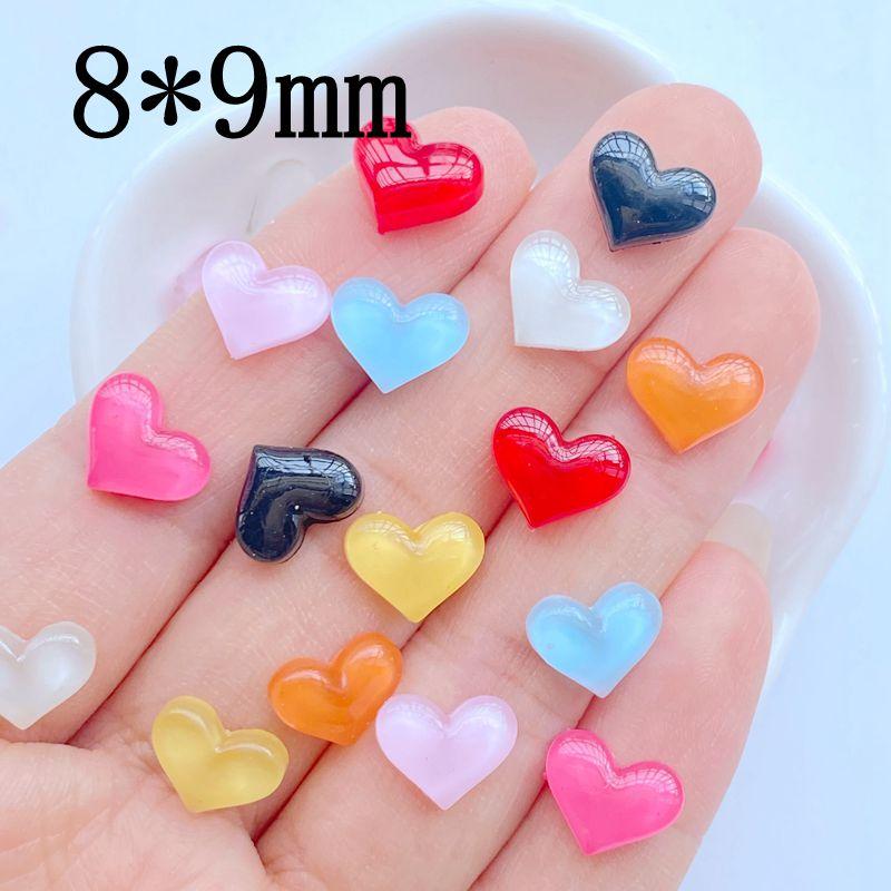 50Pcs New Cute Mini 8*9mm Bright Heart Flat Back Resin Scrapbooking DIY Jewelry Craft Decoration Accessories