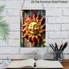 2D Flat, 1pc Trebalena Vintage Sun Face Aluminum Metal Wall Art - Rustic Outdoor/ Sign with Red & Golden Accent, Embossed Sun Suitable for Porch