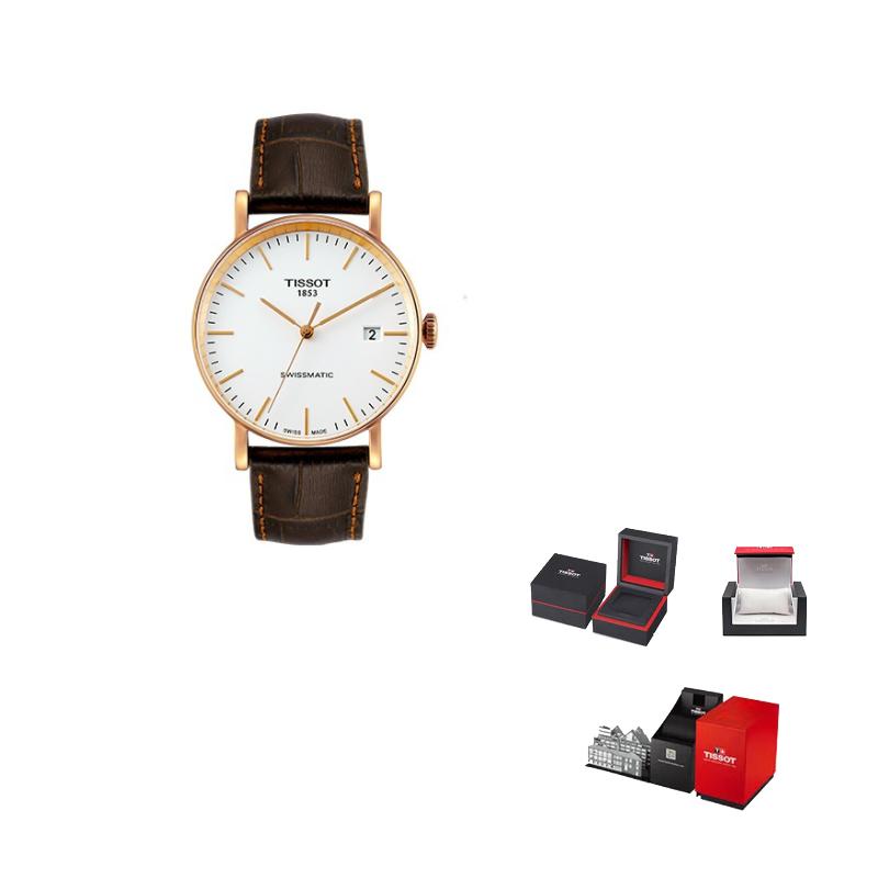 TISSOT Коллекция Meishi Механический механизм Мужские часы Часы 40 мм Серебристый циферблат Корпус из нержавеющей стали T109.407.36.031.00 Brown Strap