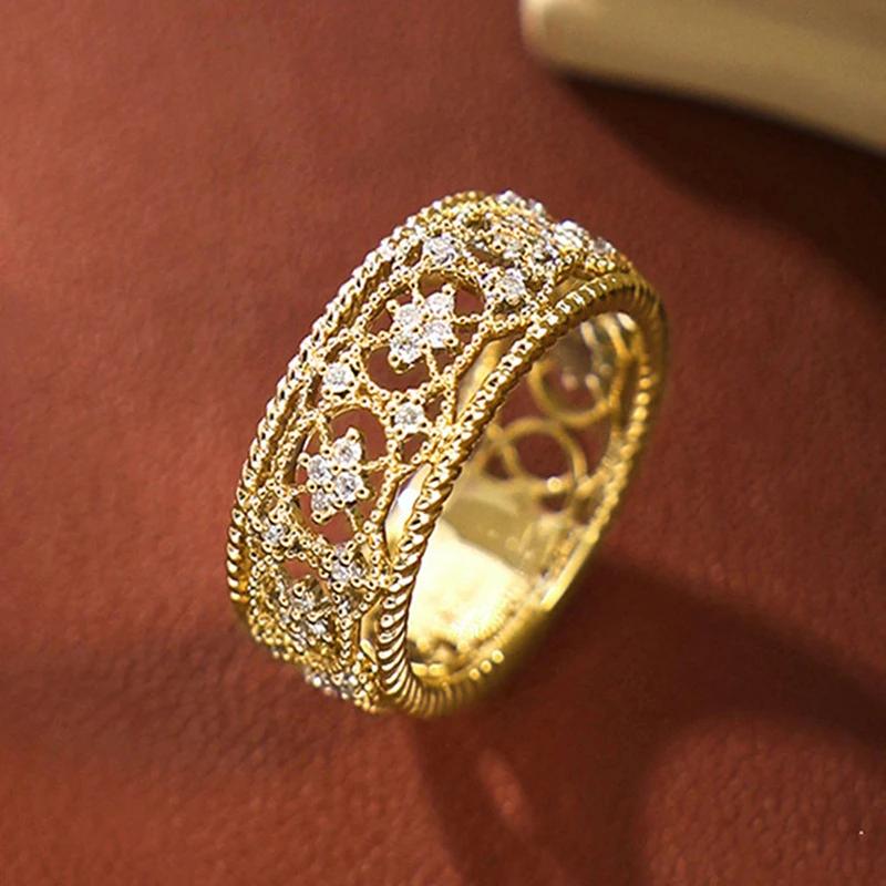 

2026 Gorgeous Bridal Wedding Rings Hollow Band Paved Brilliant White CZ Temperament Elegant Women Party Fashion Zircon 10