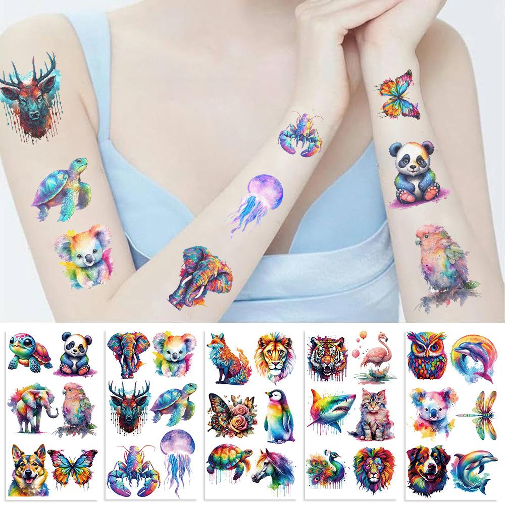 Cartoon Colorful Watercolor Animal Tattoo Stickers Waterproof Festival Party Party Children Disposable Tattoo Stickers