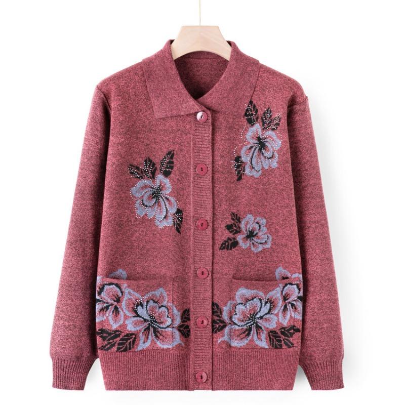 Grandma sweater cardigan middle-aged knitted sweater autumn coat women the elderly mother autumn top thin