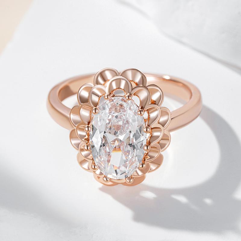 Classic Big Oval Natural Zircon Ring For Women Fashion  Rose Gold Color Crystal Flower Daily Vintage Jewelry