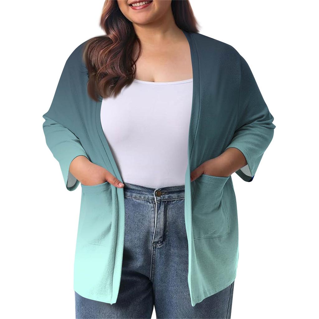 Women's Fall And Winter Fashion Casual Soild 3/4 Sleeve Mid-Length Cardigan Jacket