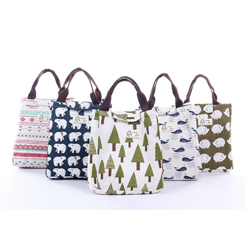 Charming Hedgehog And Whale Canvas Cooler Lunch Bag With Thermal Insulation