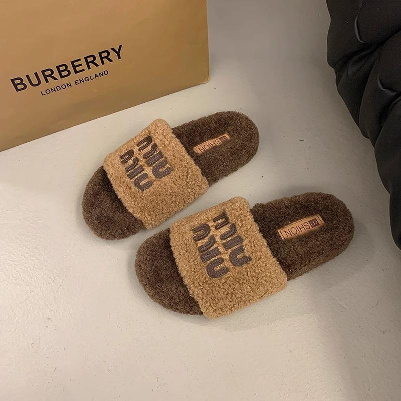 

Тапочки из овечьей шерсти женские для улицы на толстой подошве 2025 новый популярный осенне-зимний нескользящий продвинутый однословный хлопковый моп 40 хаки