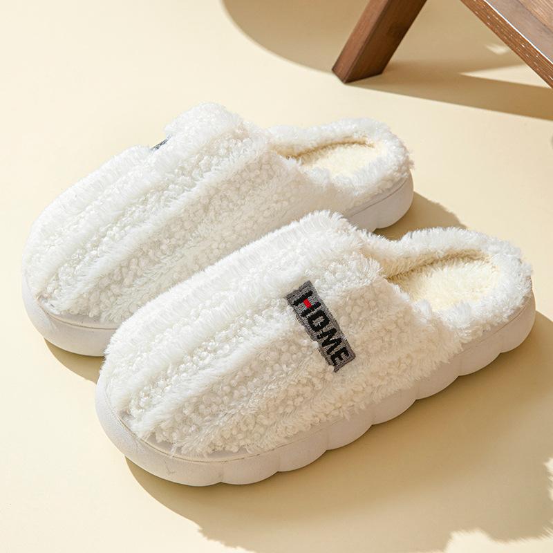 Fashion Winter Velvet Women Cotton Slippers Indoor Home Casual Toe Wrap Slides Men Anti Slip Autumn Thick Soled Slippers
