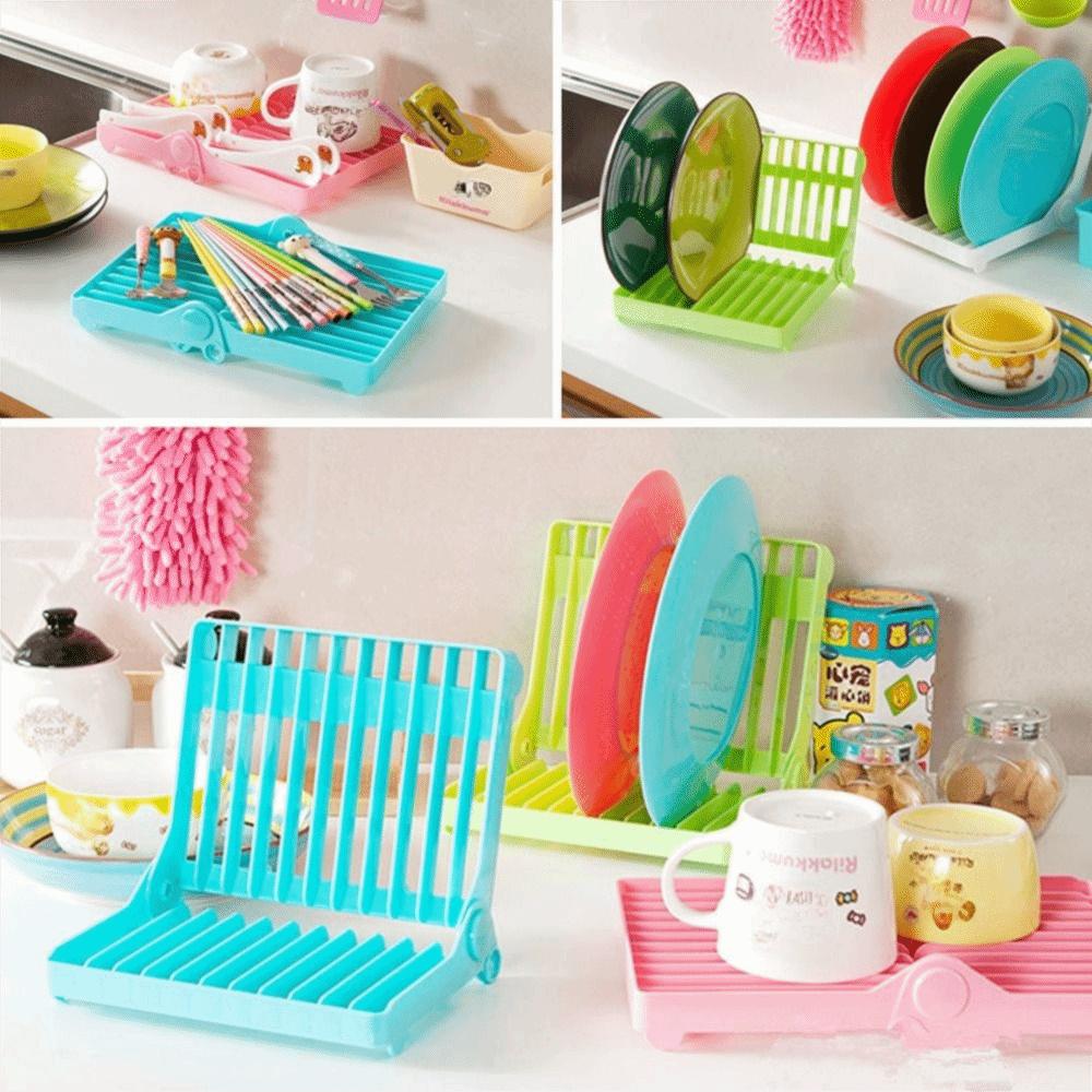 Plastic Material Dish Drying Rack Foldable Design Storage Holder Plate Organizer  Plate Storage