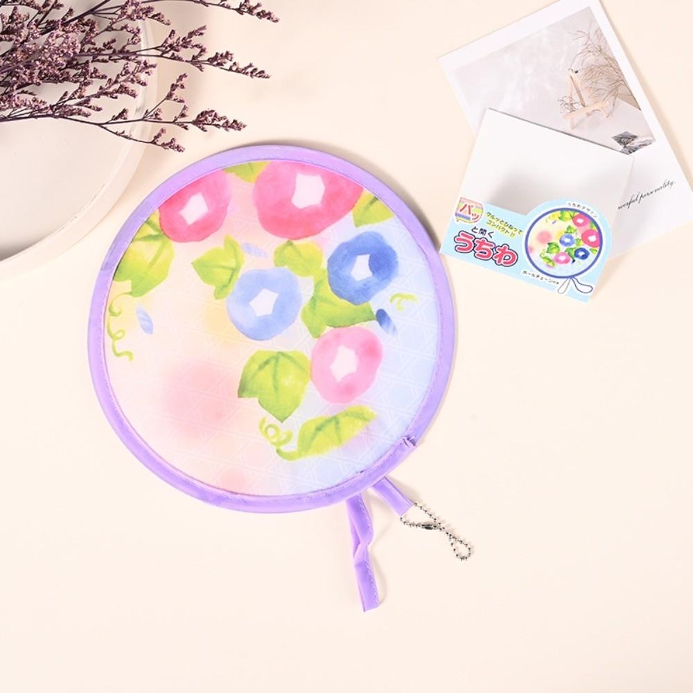 Floral Round Hand Fan Mini Pocket Cooling Fan New Handheld Folding Fan Outdoor Beach