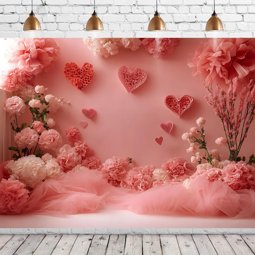 2D flat 1pc pink floral heart balloon wreath background, Valentine's Day, Mother's Day, graduation ceremony, wedding