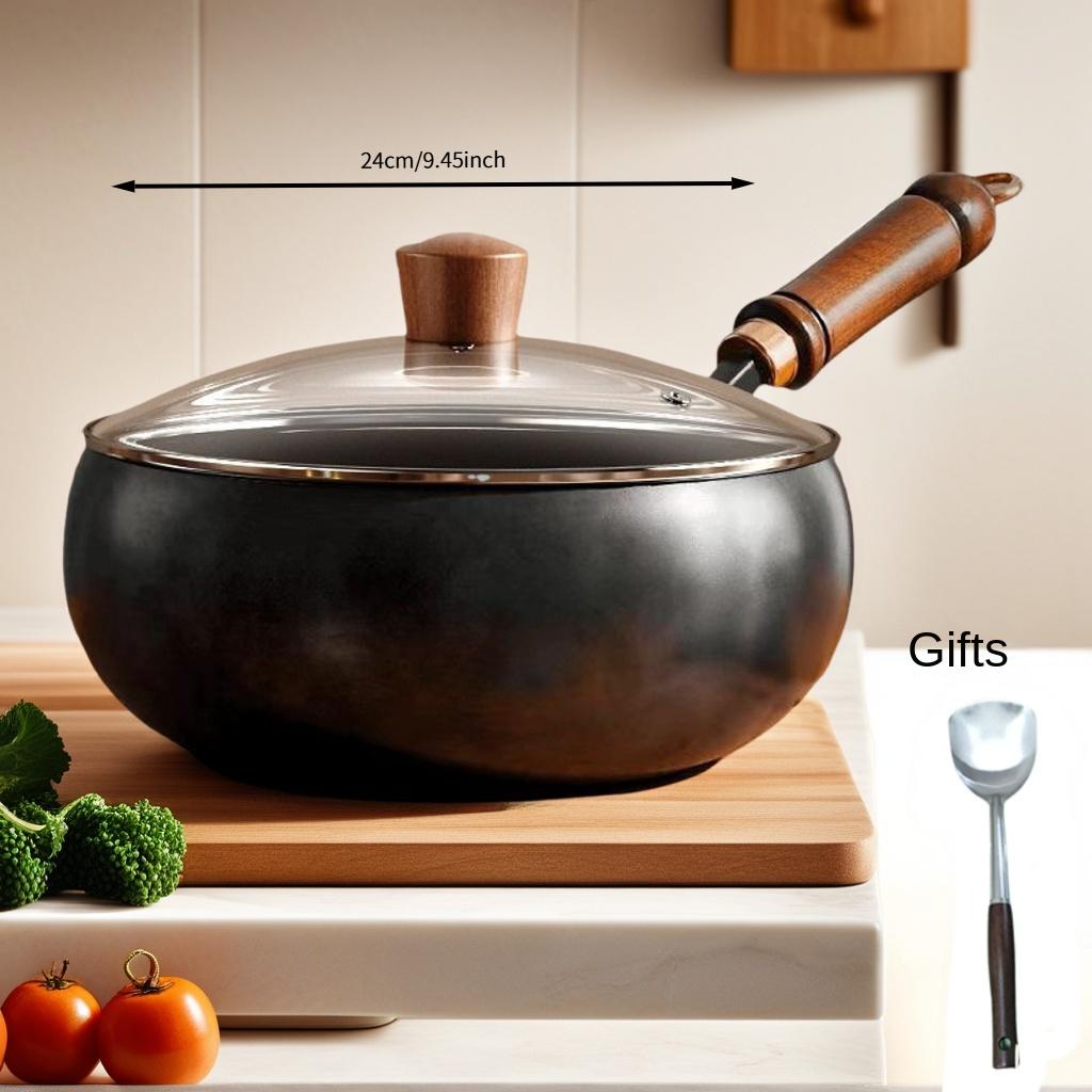 Zhangqiu Traditional Handmade Large Belly Iron Wok, Forged Coating Non-stick Pan, Hand-beaten Stir-fry Pan, Milk Pot, Cooking
