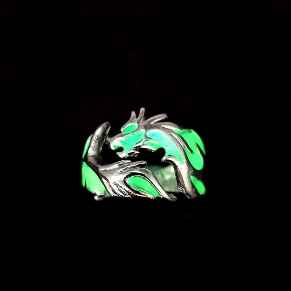 Vintage Luminous Dragon Rings Gothic Adjustable Men Rings Unique Boys Jewellery Anillos