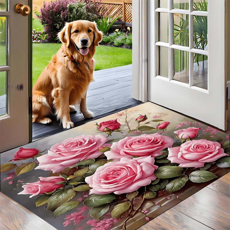 1Pcs Anti Fatigue Kitchen Rugs Blue Pink Roses  Waterproof Non-Slip Thick Cushioned Kitchen Mat Heavy Duty Comfort Standing Mat for Kitchen