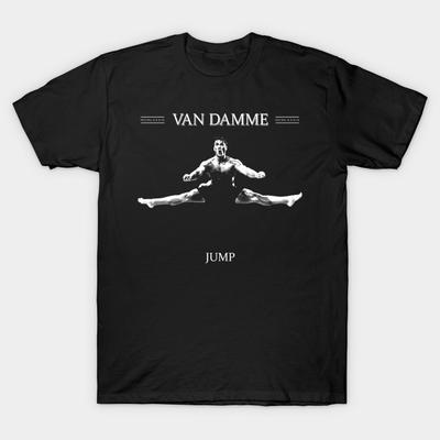 Asian Size Men Print T-shirt Van Damme 1984 Jump No-Cut Heat Transfer Print Cotton Tshirt