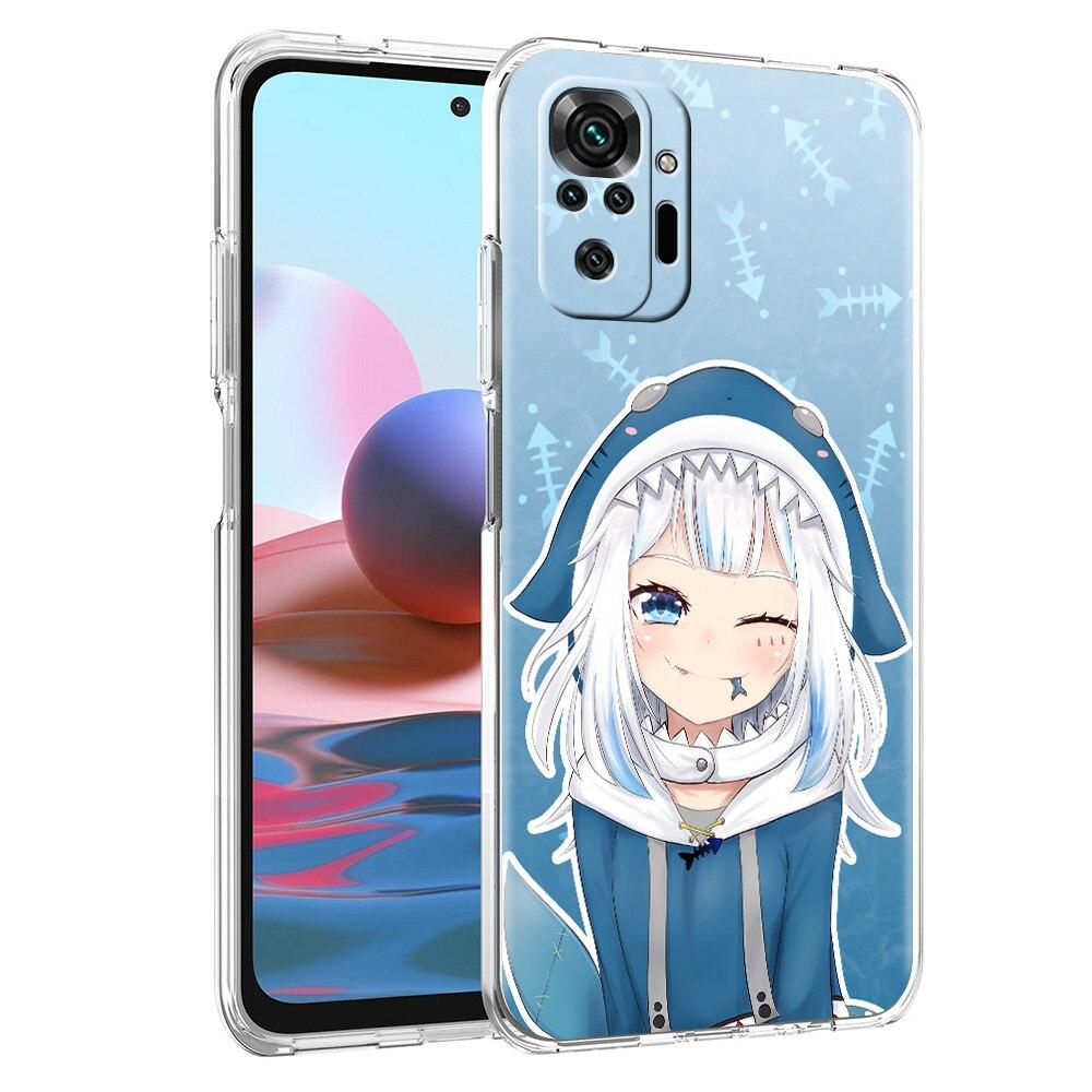 Etui na telefon dla Xiaomi Poco X3 NFC M3 F3 Redmi Note 9S 9 8 10 Pro 7 8T 9C 9A 8A K40 Przezroczyste etui Anime Gawr Gura Hololive rekin