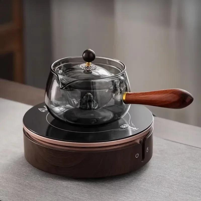 Rotating Glass Teapot Side Handle Pot Tea Infuser Tea Brewing Utensils Round Stove Teas Maker Single Pot Afternoon Tea Teaware