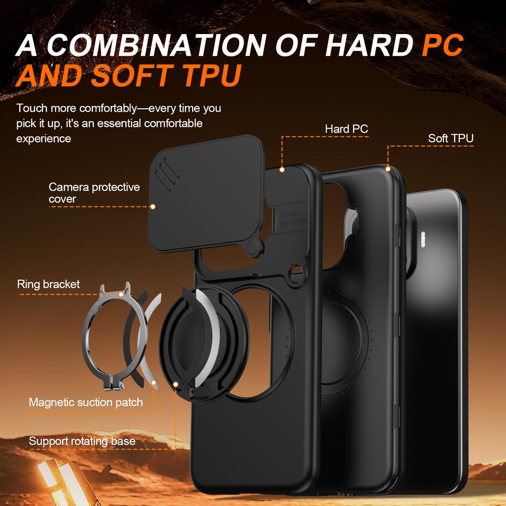 Sliding Camera Lens Cover Armor Phone Case For Xiaomi17T 17T Pro 5G Metal Ring Stand TPU Frame Plastic Shockproof Shell Fundas