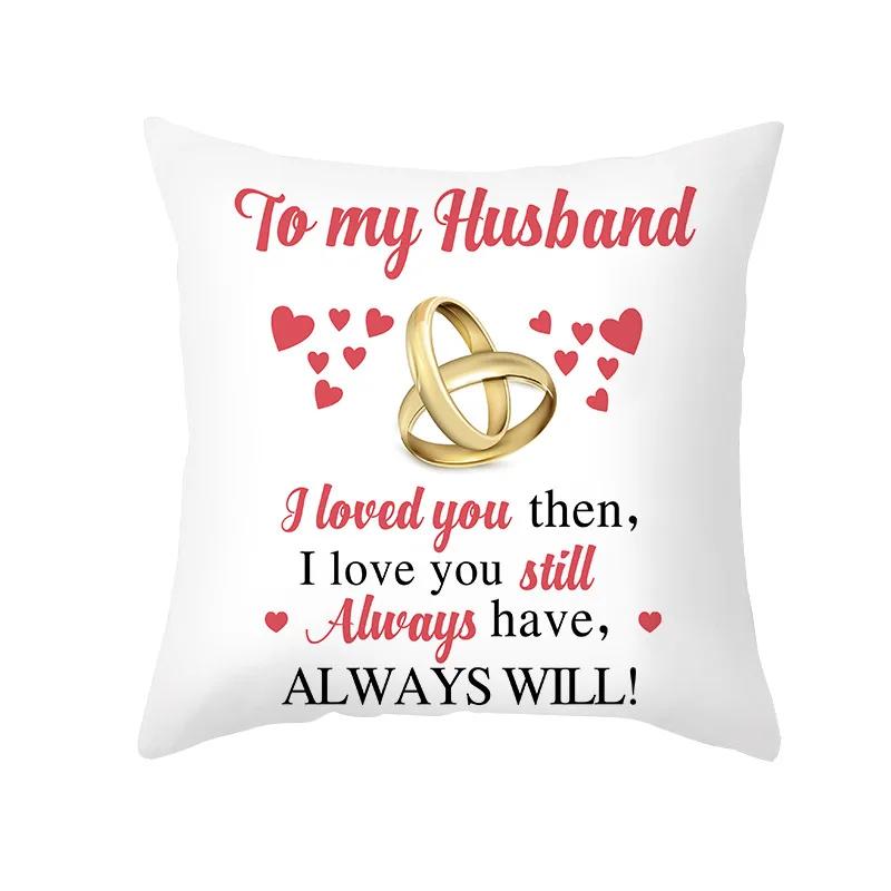 Valentine's Day Wedding Couple Gift Decorative Cushion Cover 45x45cm Throw Pillowcase Letters Heart Love Printed Pillow Covers