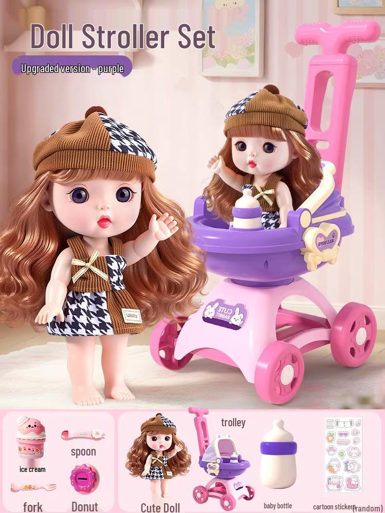 Elsa Princess Doll Stroller & Dress-Up Playset for Girls Age 3-4