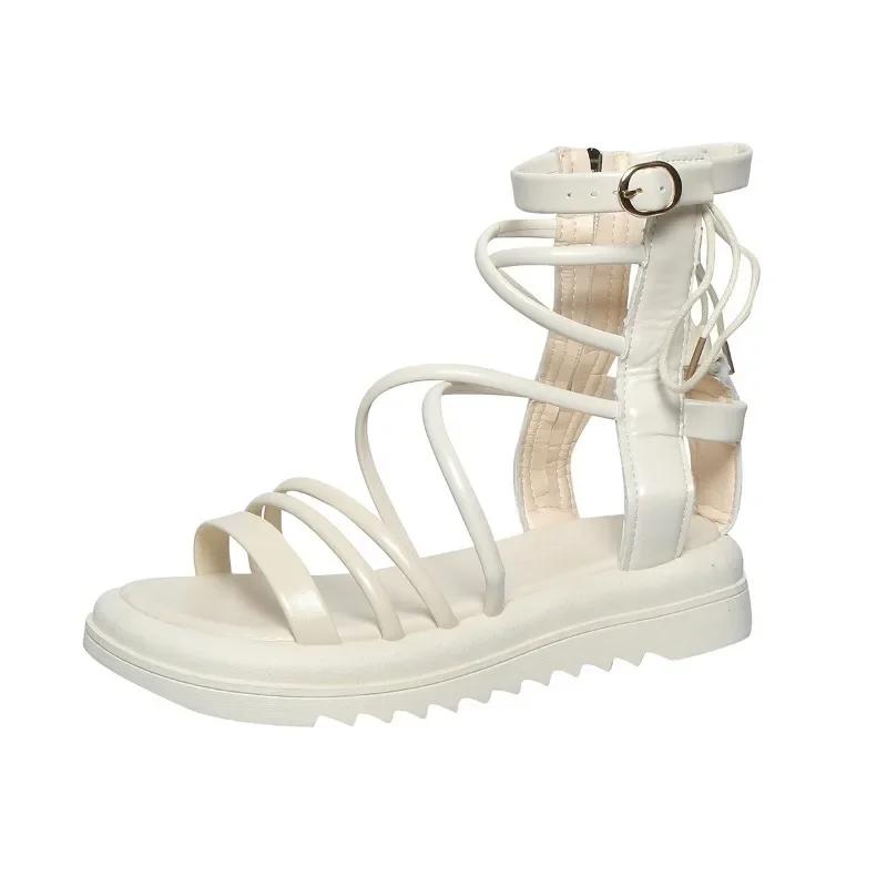 

Модная женская обувь 2024 Высокое качество Пряжка Шнуровка Женские сандалии Однотонные Открытый носок Платформа Водонепроницаемые Римские Пляжные сандалии Женские 35