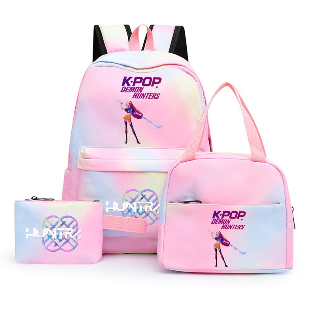 3Pcs/set Anime Cartoon Kpop Printed Backpack with Lunch Bag Pengcil Case for Teenager Girl Boy Bookbag Large Capacity Travel Bag