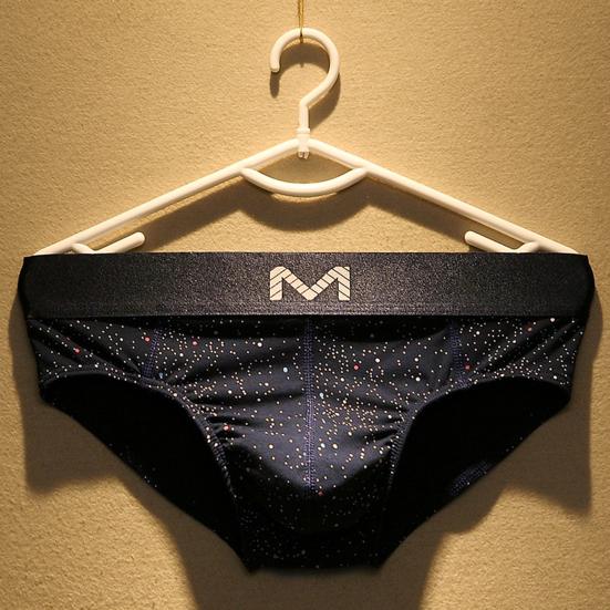 Men Briefs Letter M Stretchy Loose Low Waist Starry Sky Print Patchwork