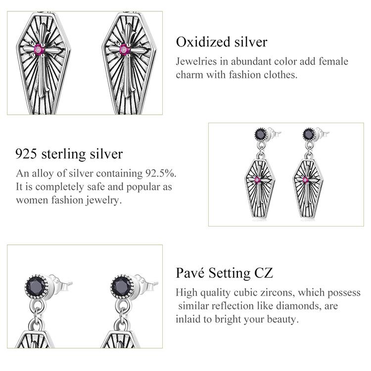 BAMOER 925 Sterling Silver Exquisite Original Hexagonal Shape Cross Embossed Earrings for Women Fine Jewelry