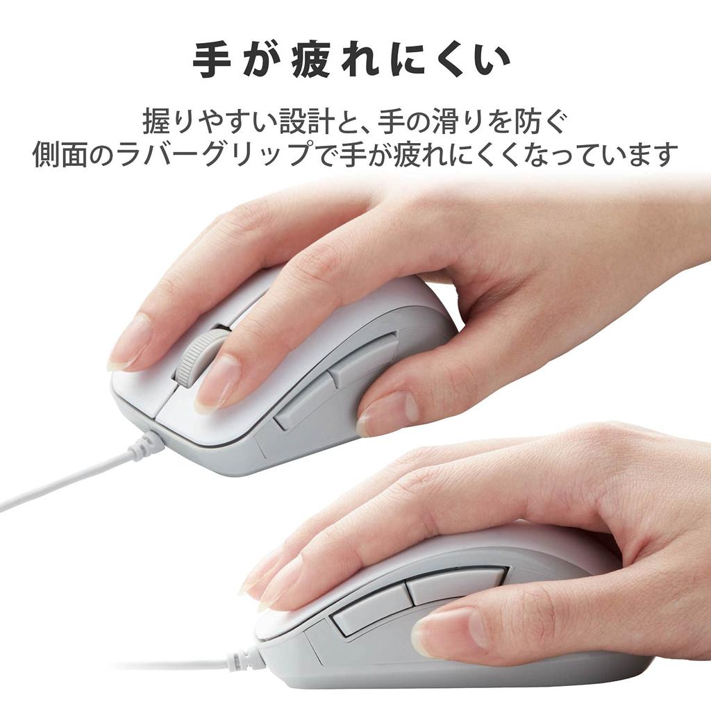 ELECOM Wired Mouse M-BL28UBSKWH 5 Buttons, Rubber Grip, Quiet, White