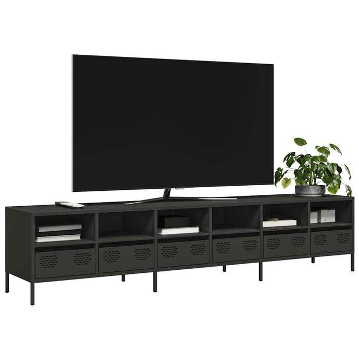 VidaXL TV Cabinet Black 202x39x43.5 Cm Cold-rolled Steel, TV Bench, Metal Furniture, Multimedia Furniture, TV Sideboard, Furniture 3307155