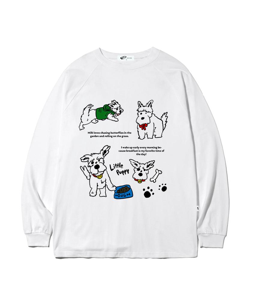 ESCAPEFROM Milk Puppy Print Long Sleeve White